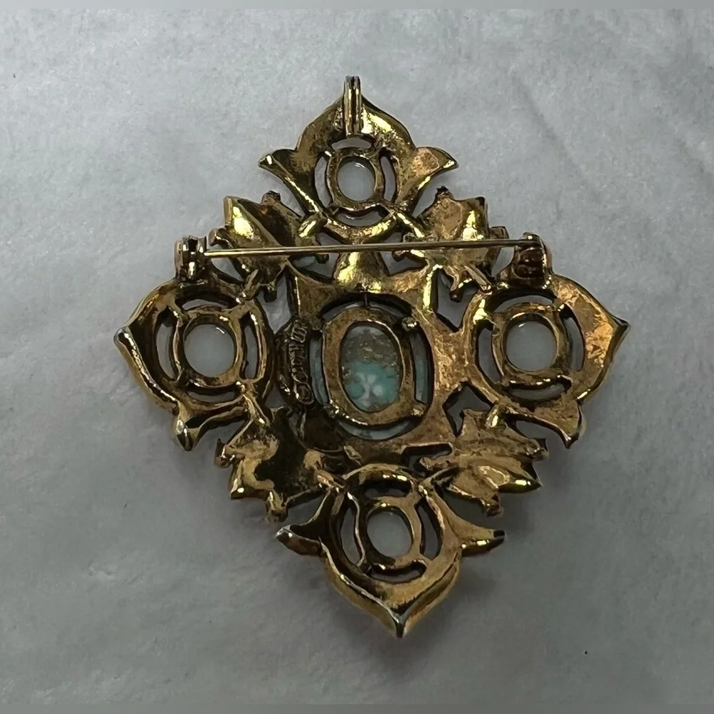 Vintage Sarah Coventry Remembrance Goldtone Faux Turquoise and Pearl Brooch